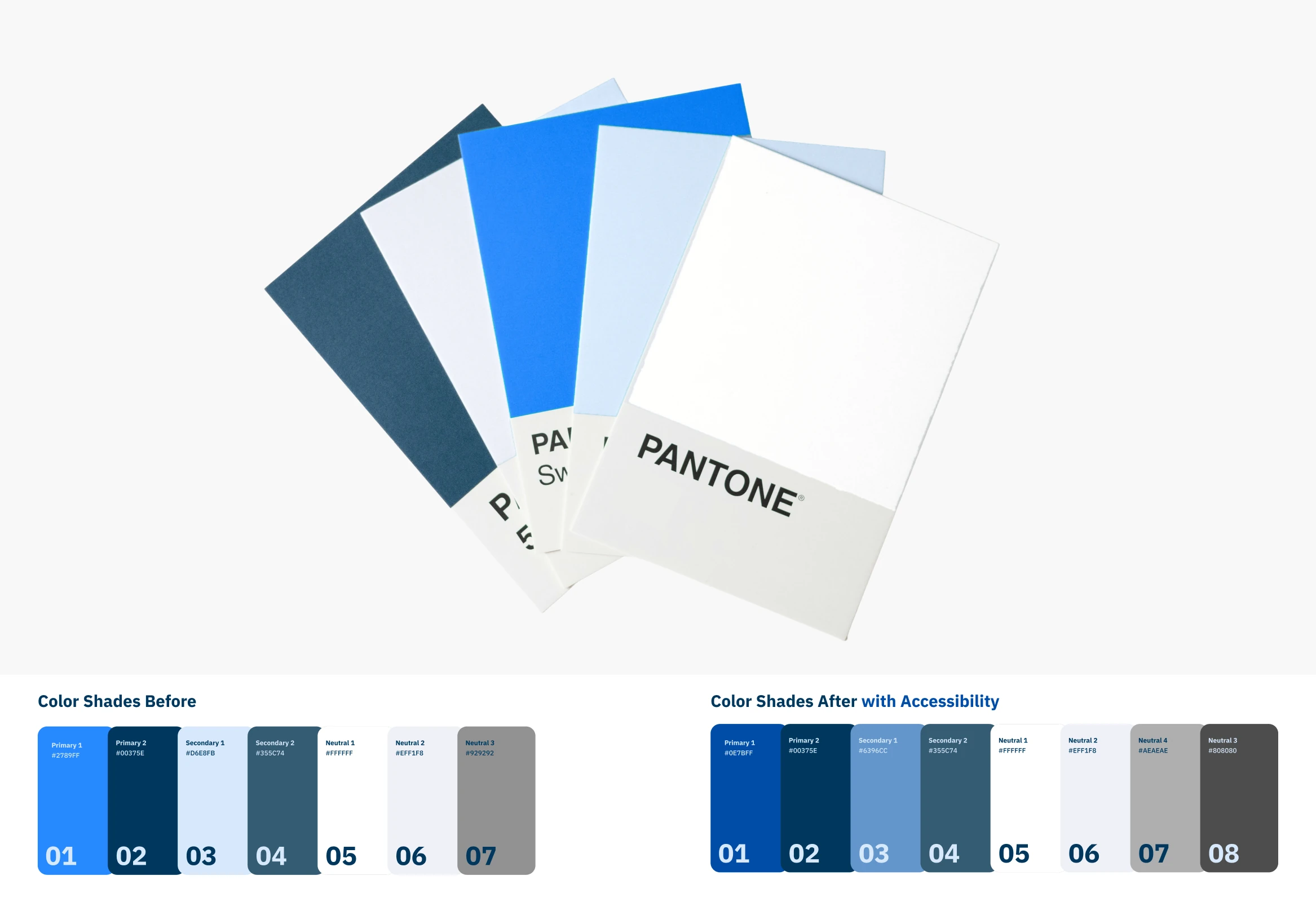 Color analysis: the original color shades next to the new accessible color palette